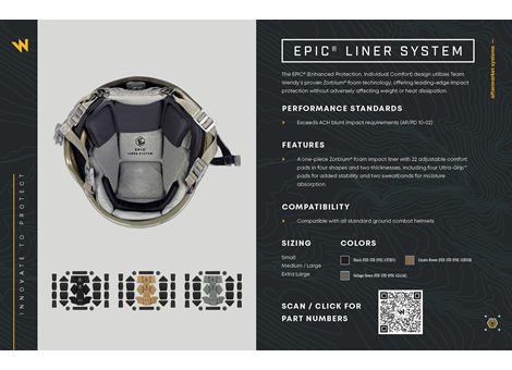 EPIC Helmet Liner System Technical Data Sheet