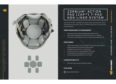 ZAP 7-Pad NSN Liner System Technical Data Sheet