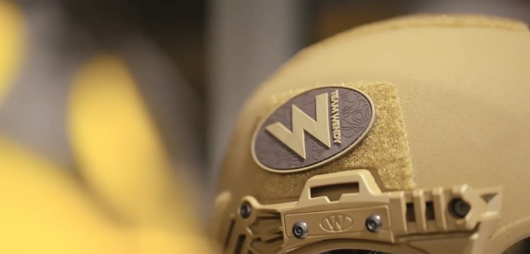 Close up of team wendy logo on helmet
