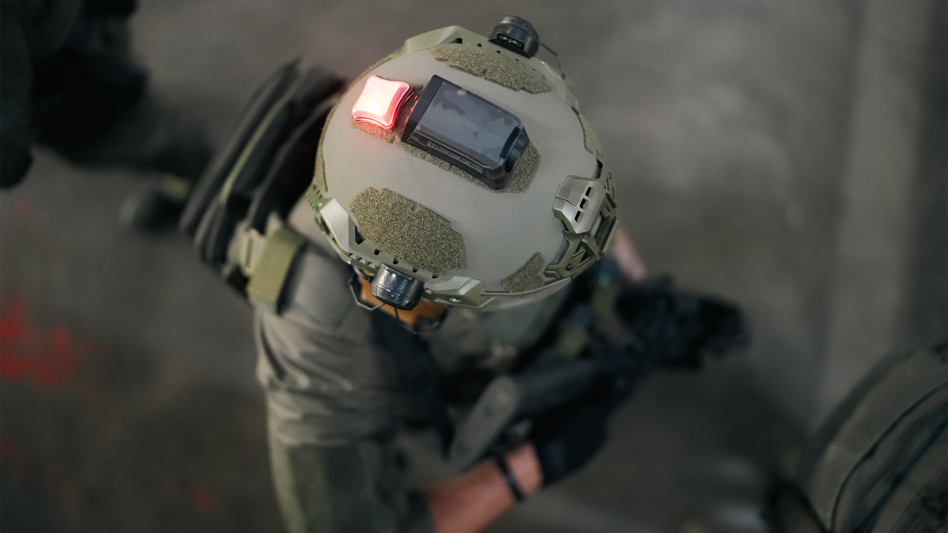 Aerial view of man in helmet