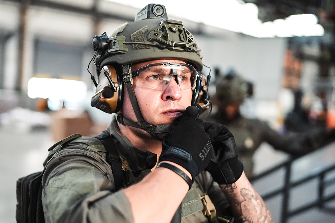 Soldier wearing tactical gear